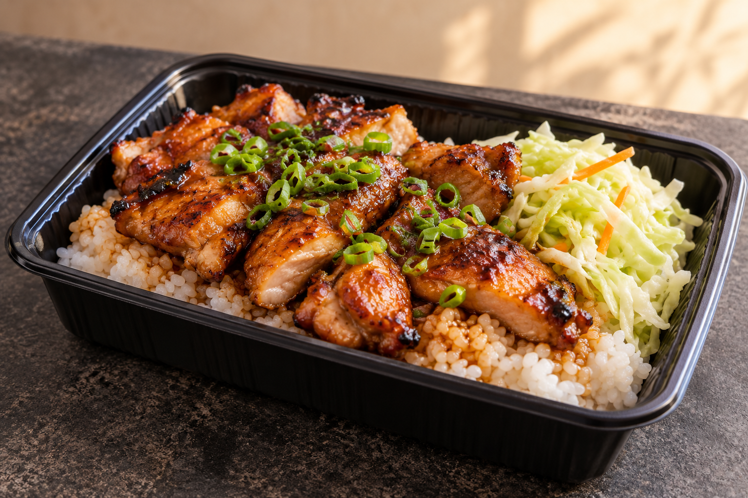 Concept image of teriyaki chicken over rice